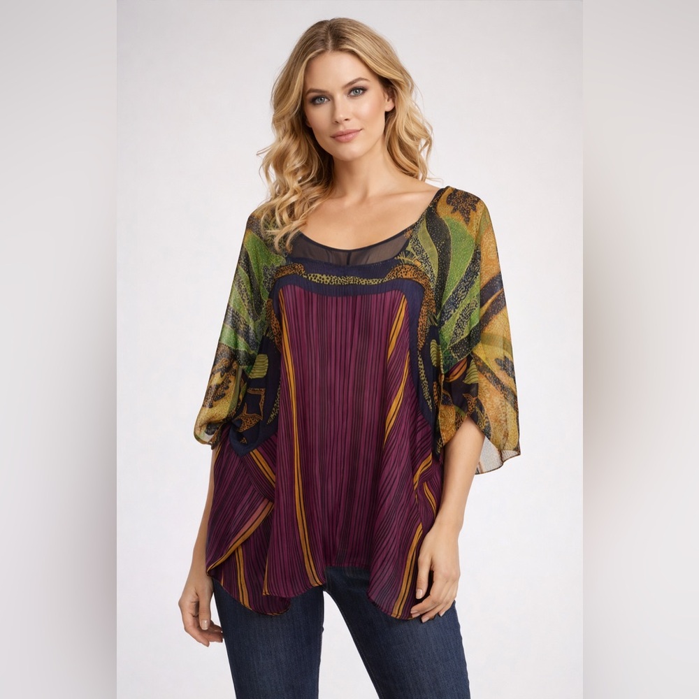LARok Sheer Boho Tunic Top | Size M | Flowy Statement Blouse